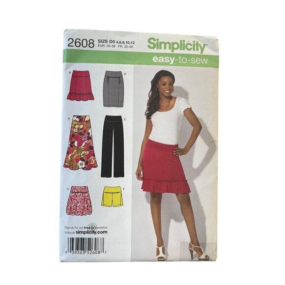 Simplicity Sewing Pattern 2608 Skirt Pants Shorts Knits Misses Size 4-12 - Picture 3 of 3